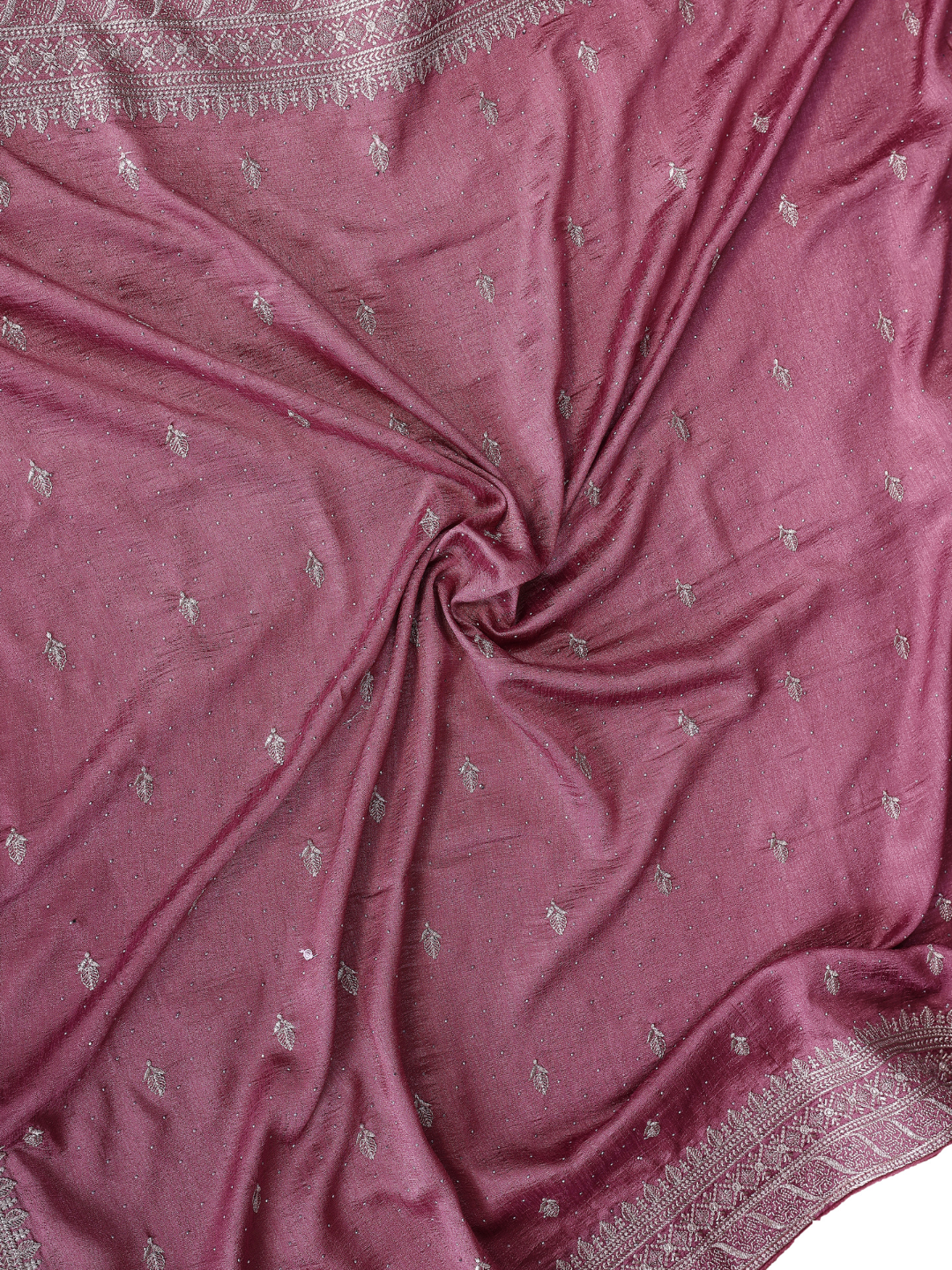Dusty Pink Sequin Embroidered Booti Saree with Broad Border