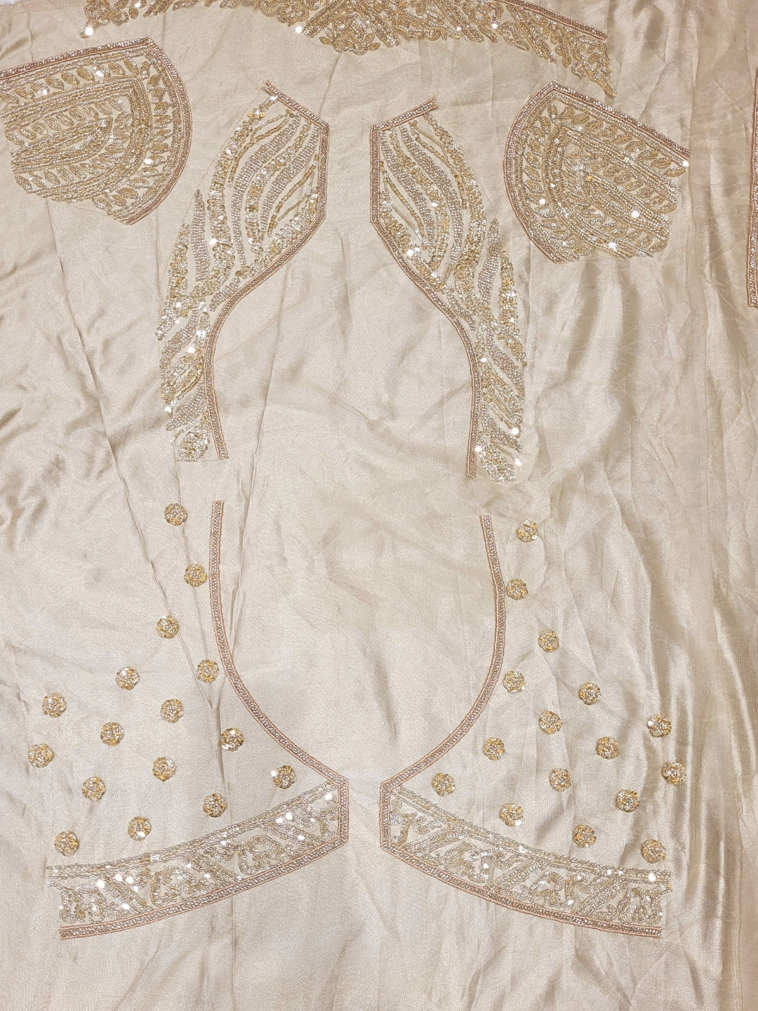 Golden Sequined Embroidered Net Lehenga with Floral and Zari Work