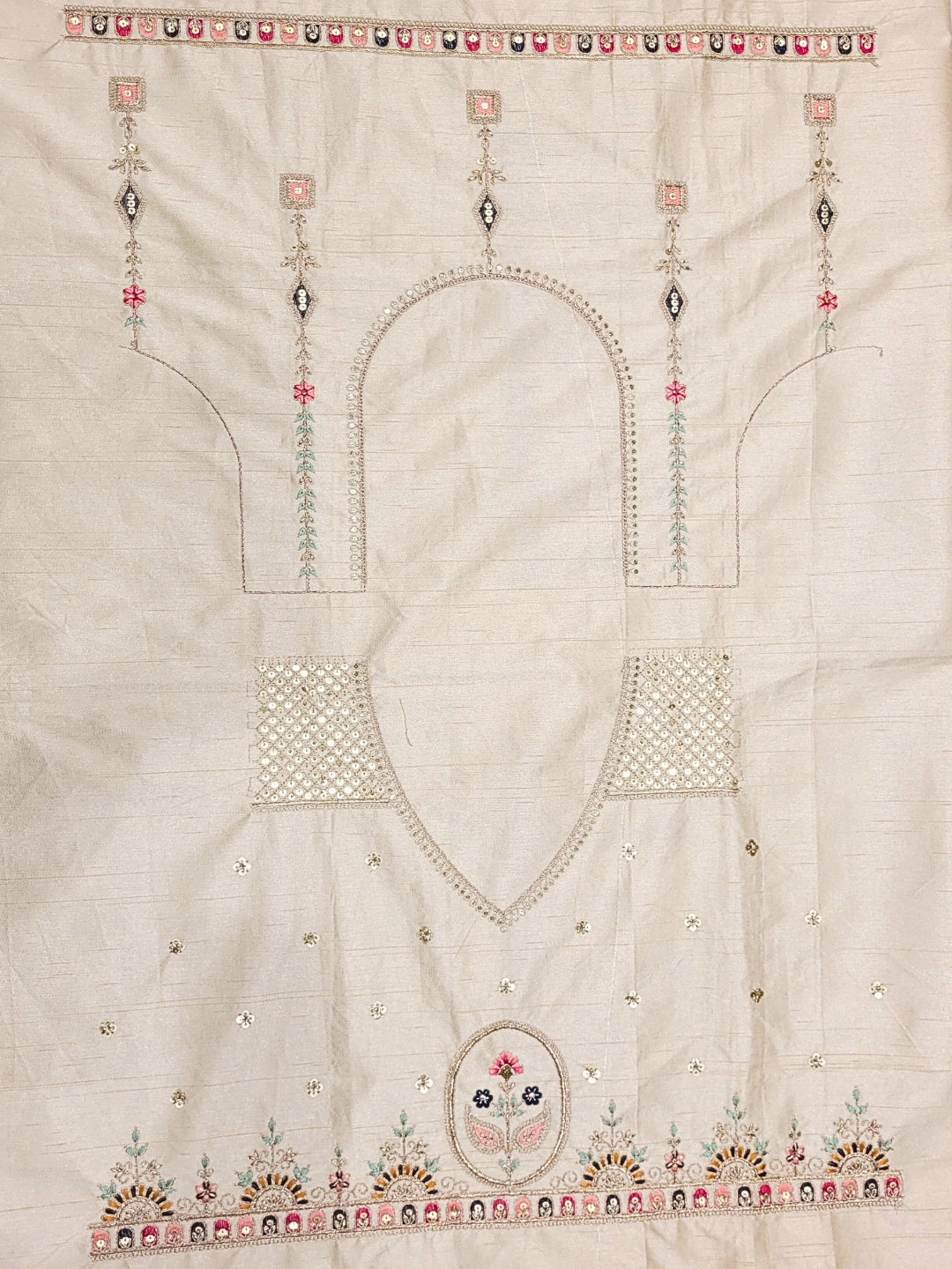 Ivory Orange Silk Lehenga with Pink Dupatta & Zari Embroidery Detailing
