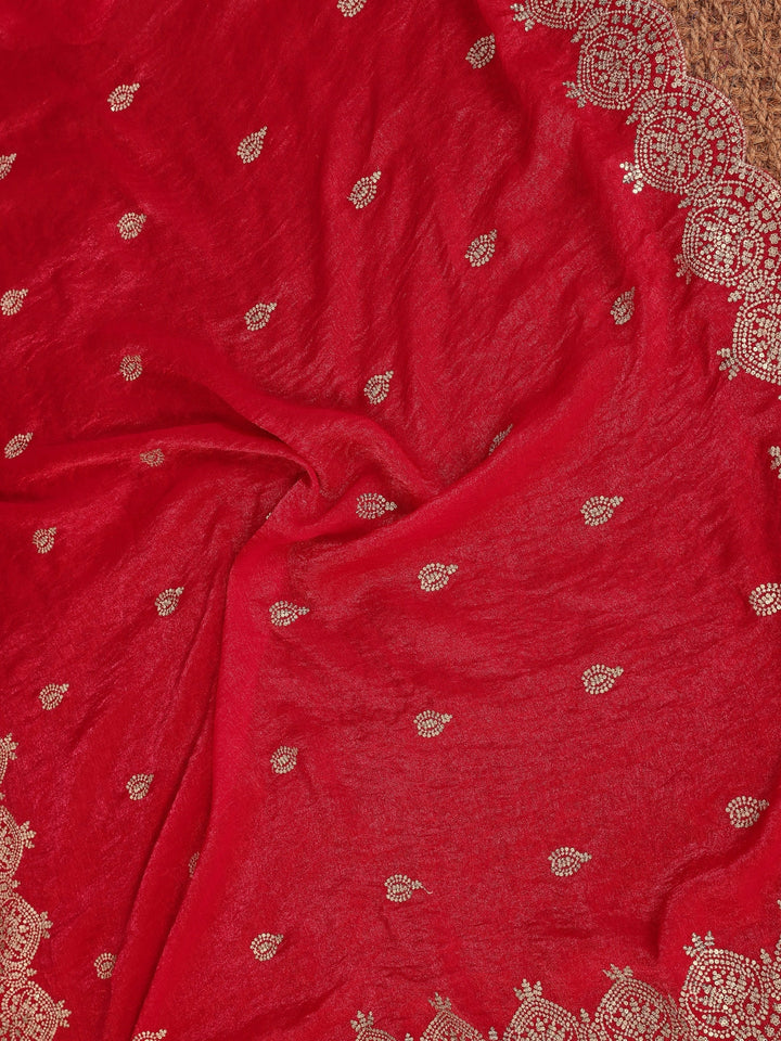 Embellished Saree with Heavy Scalloped Zari Border and Matching Embroidered Blouse