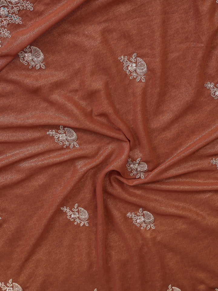 Burnt Copper Shimmer Saree with Silver Thread Embroidered Butis & Scalloped Border