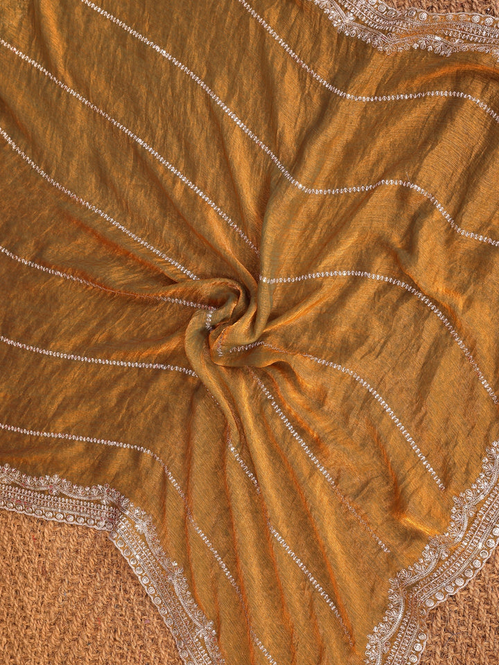 Shimmer Saree with Diagonal Sequin Lines & Heavy Stone Embroidered Border