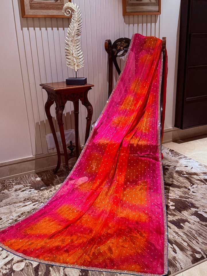 Ombre Saree with All-over Foil Mirror Work & Slim Gota Patti Embellished Border