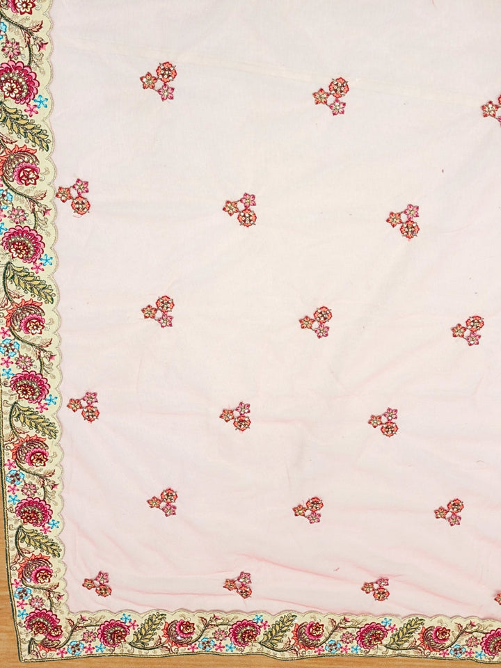 Floral Zari & Sequin Work Embroidered Lehenga with Dupatta & unstitched Blouse