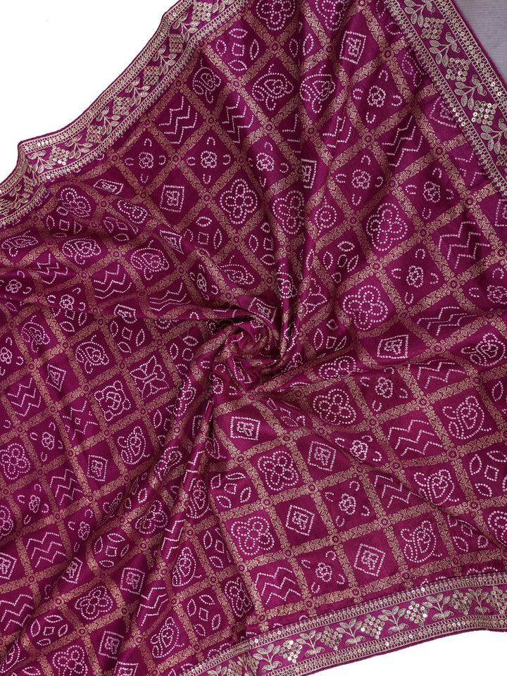 Bandhani Print Saree with All-Over Zari Checks and Embroidered Blouse