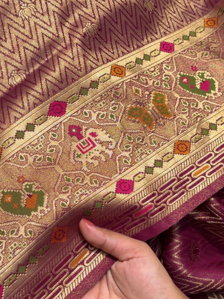Patola Weave Banarasi Silk Saree with Animal Motif in Magenta