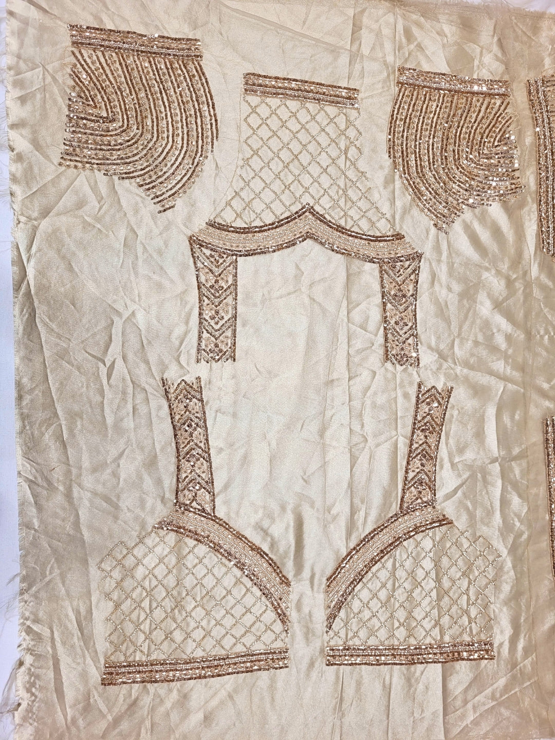Beige Sequins Embroidered Net Lehenga with Unstitched Blouse & Dupatta