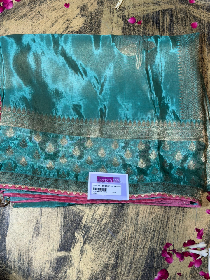 Banarasi Silk Heavy Zari Woven Floral Jaal Saree with Heavy Zari & Sequin Embroidered Blouse