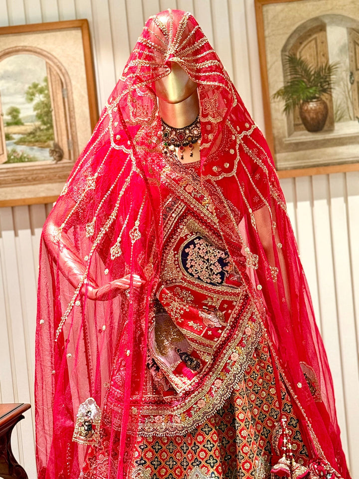Handcrafted Zari, Mirror Work & Traditional Motifs Embroidered Lehenga Choli Set with Dupatta