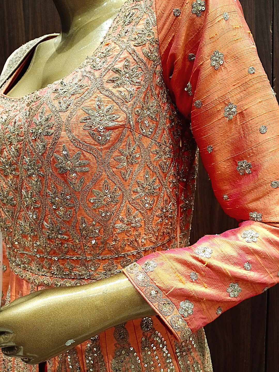 High Slit Anarkali Gown with Gold Zardozi Embroidery &Contrast Heavy Dupatta.