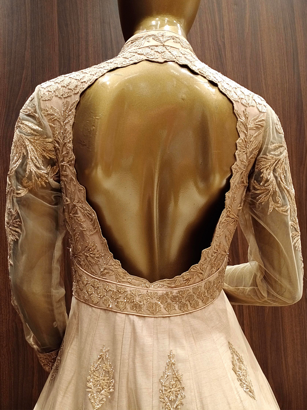 Beige Embellished Raw Silk Anarkali with Resham embroidery in Ethnic Pattern