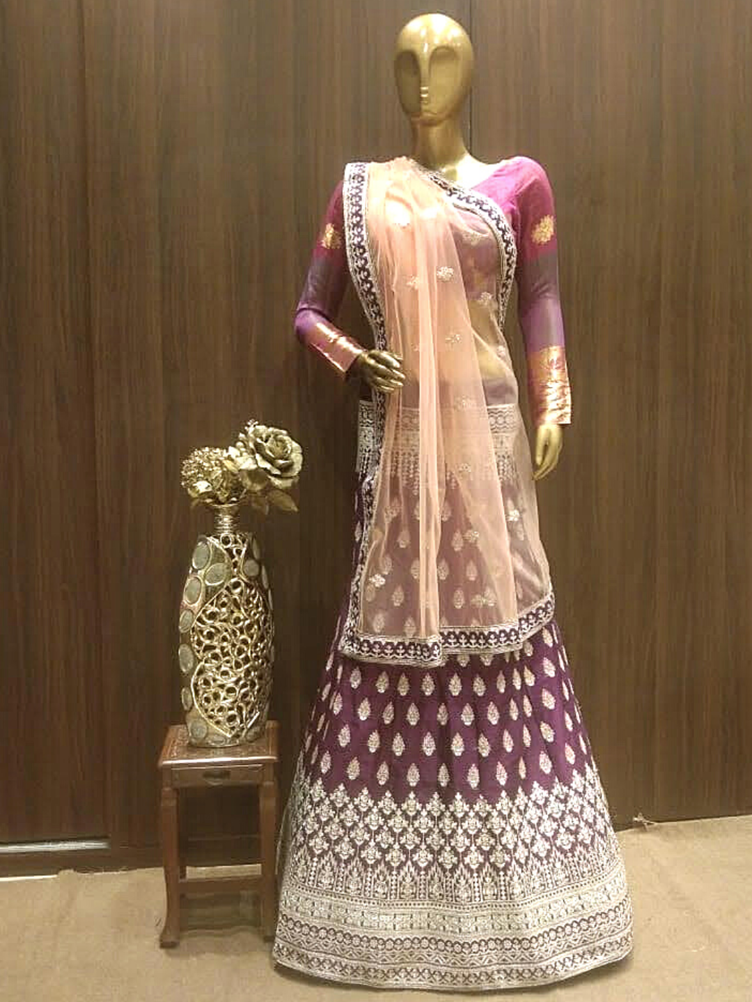 Embellished Semi-Stitched Bridal Lehenga with Gold Zari Embroidery and Contrast Embroidered Dupatta