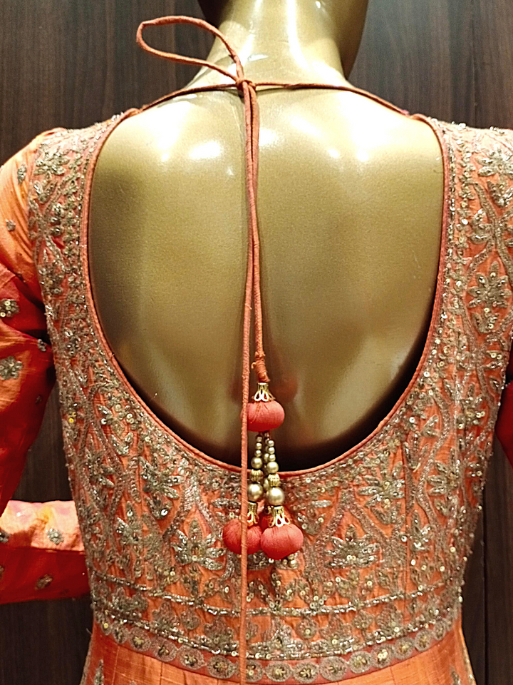 High Slit Anarkali Gown with Gold Zardozi Embroidery &Contrast Heavy Dupatta.