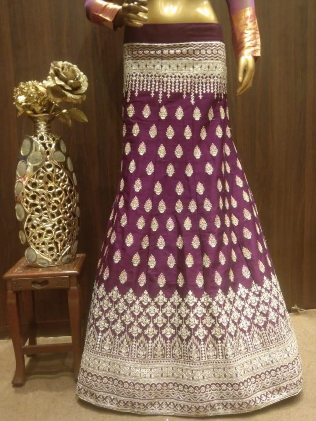 Embellished Semi-Stitched Bridal Lehenga with Gold Zari Embroidery and Contrast Embroidered Dupatta
