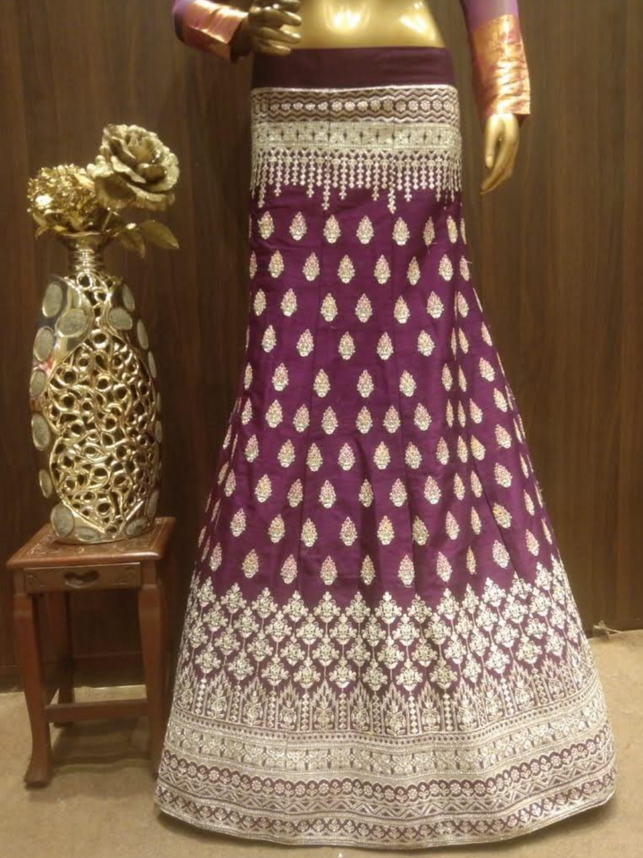 Embellished Semi-Stitched Bridal Lehenga with Gold Zari Embroidery and Contrast Embroidered Dupatta