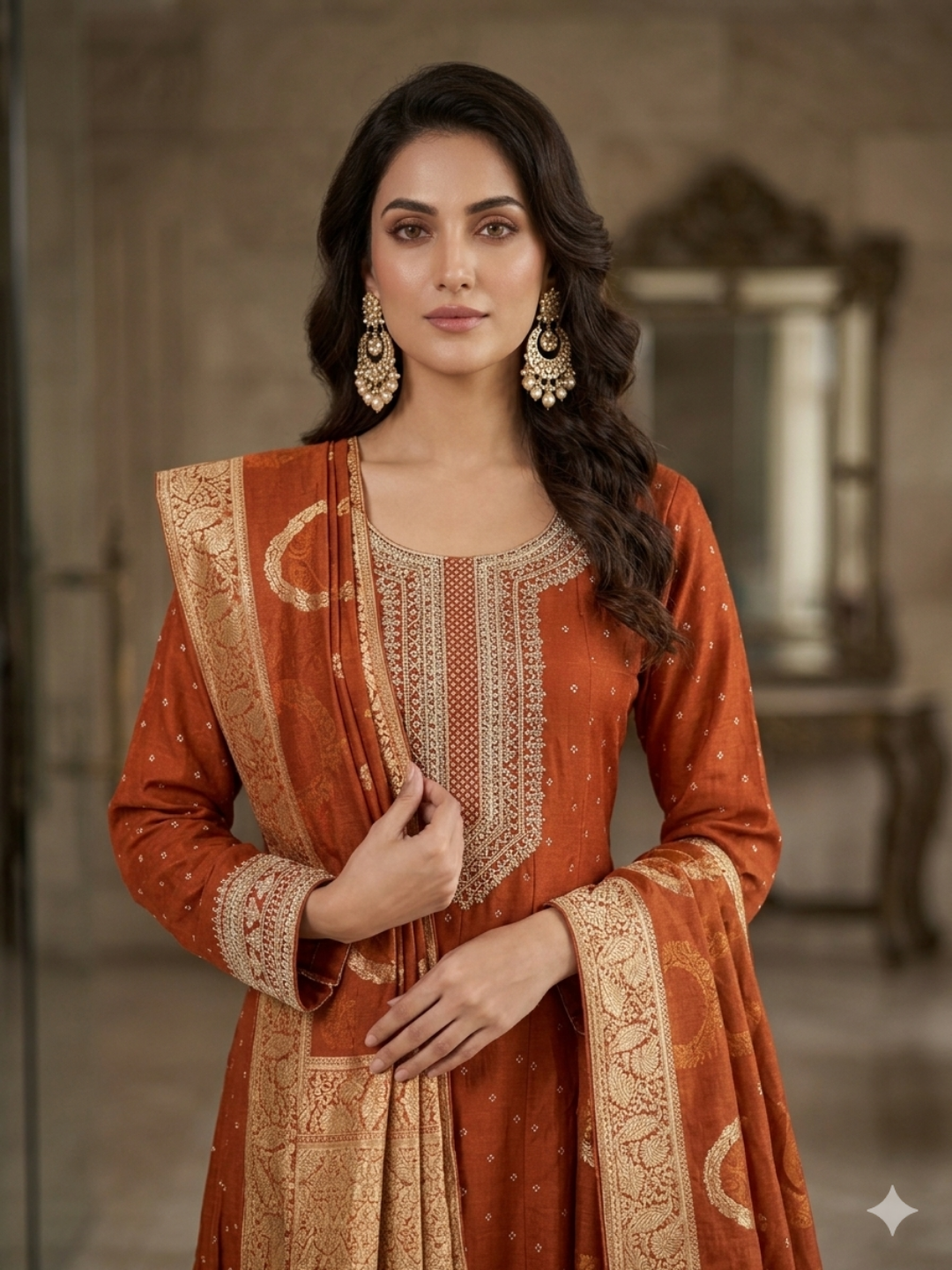 Silk Bandhani Zari Embroidered Anarkali with Banarasi Dupatta