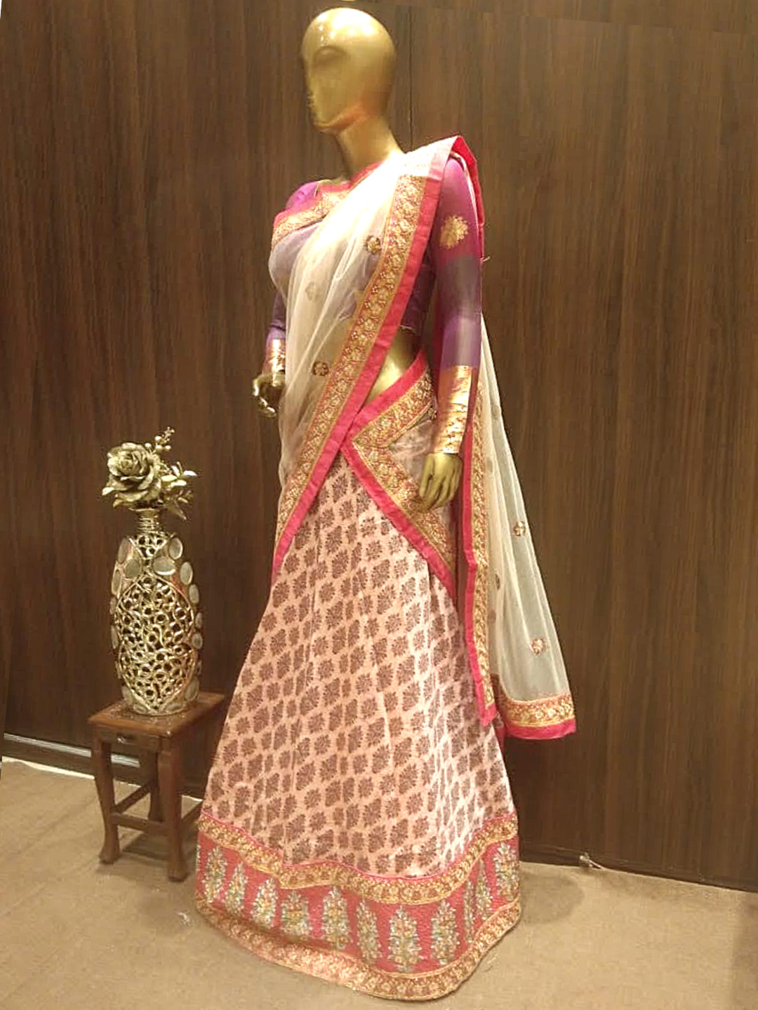 Digital Printed Semi-Stitched Lehenga with Embroidery Border & Contrast Heavy Dupatta