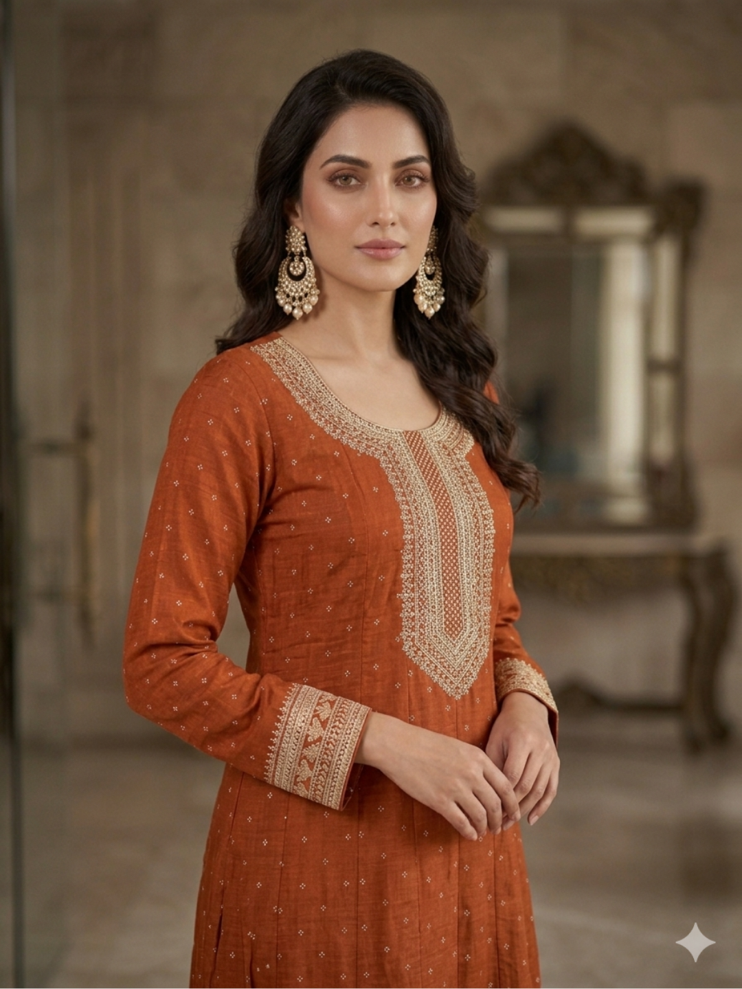 Silk Bandhani Zari Embroidered Anarkali with Banarasi Dupatta