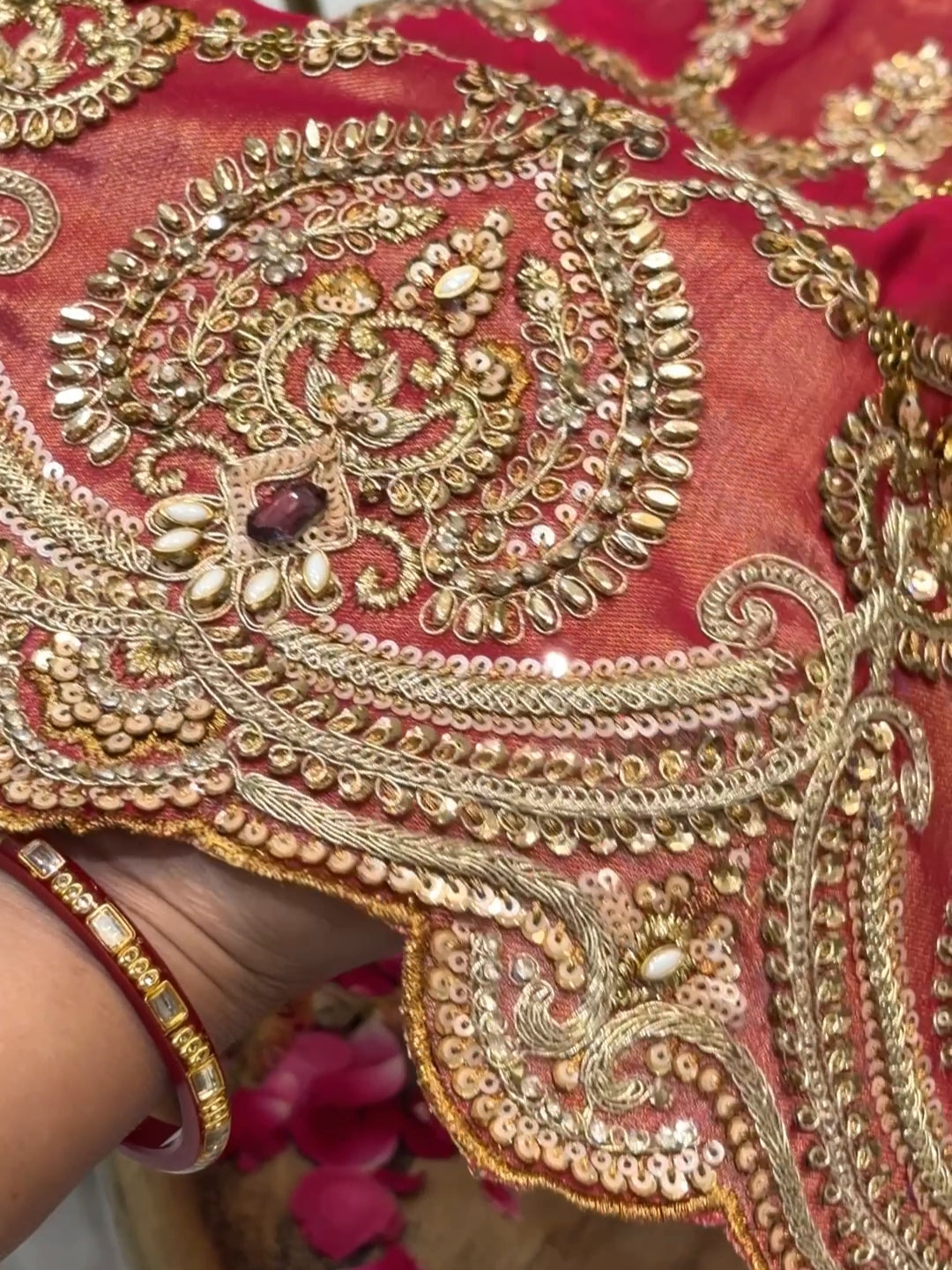 Heavy Zari & Kundan Embroidered Silk Bridal Saree with Heavy Embroidered Blouse in Rust