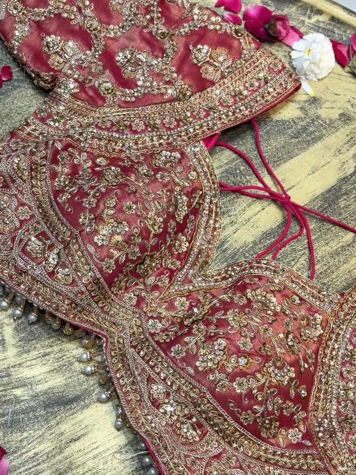 Heavy Zari & Kundan Embroidered Silk Bridal Saree with Heavy Embroidered Blouse in Rust