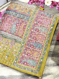 Banarasi Silk Colorblocked Paisley Woven & Sequin Embroidered Saree in Mustard