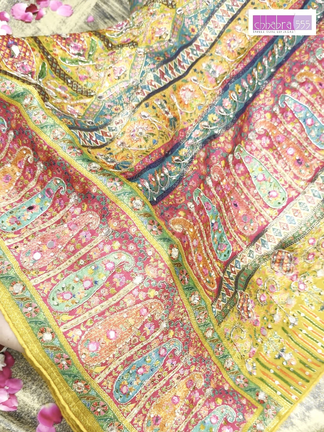 Banarasi Silk Colorblocked Paisley Woven & Sequin Embroidered Saree in Mustard