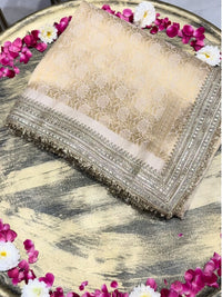 Banarasi Bandhani Silk Zari Woven Saree with Sequin Embroidered Border in Ivory