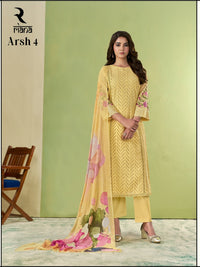 Chikankari & Floral Embroidered Straight Kurta & Trouser Set with Floral Printed Dupatta in Yellow
