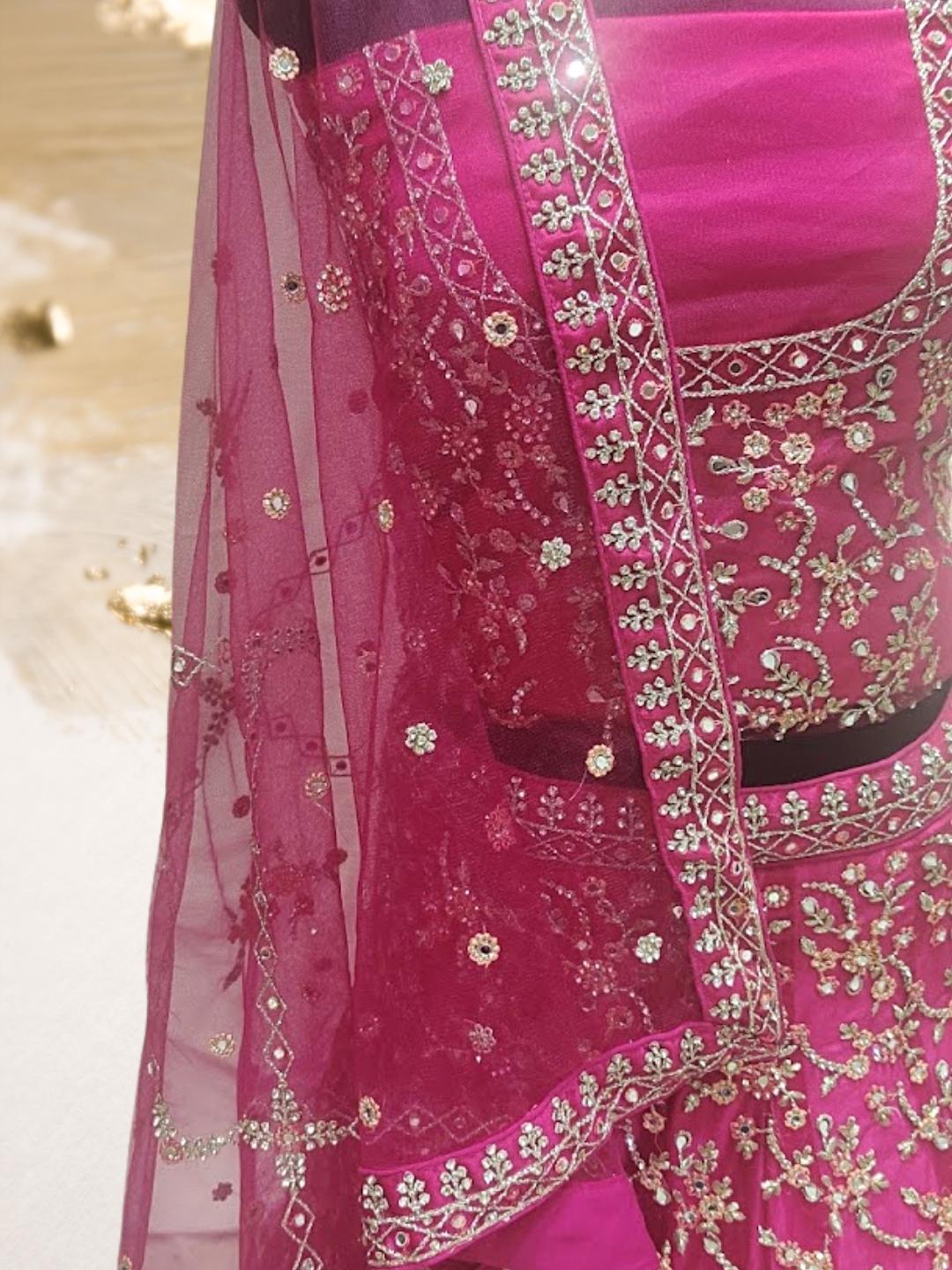 Pink Embroidered Mirror Work Bridal Lehenga Choli