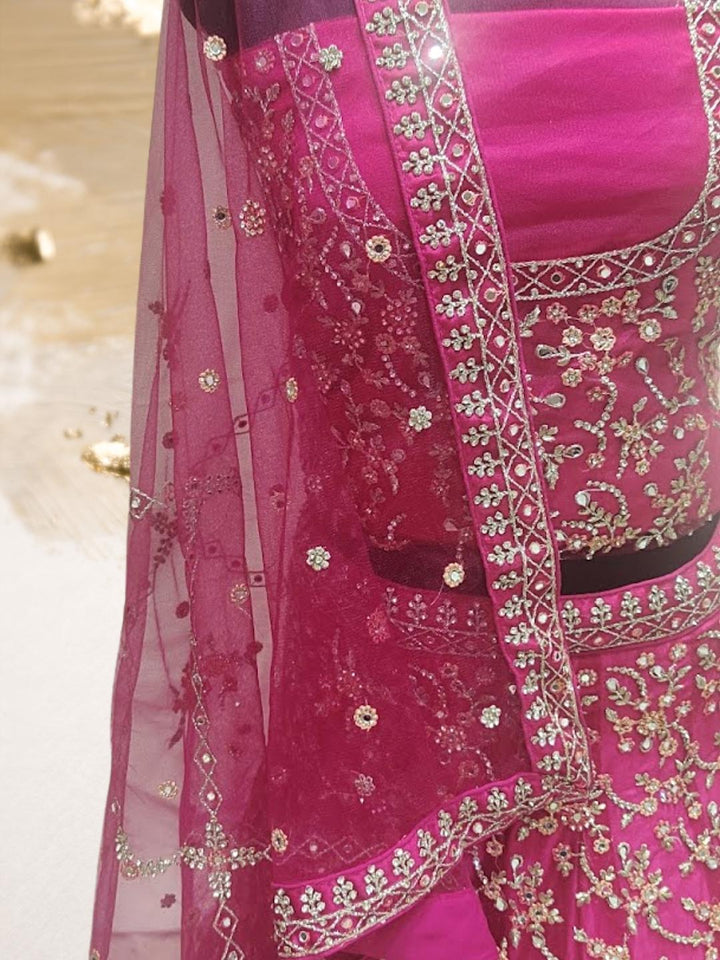 Pink Embroidered Mirror Work Bridal Lehenga Choli