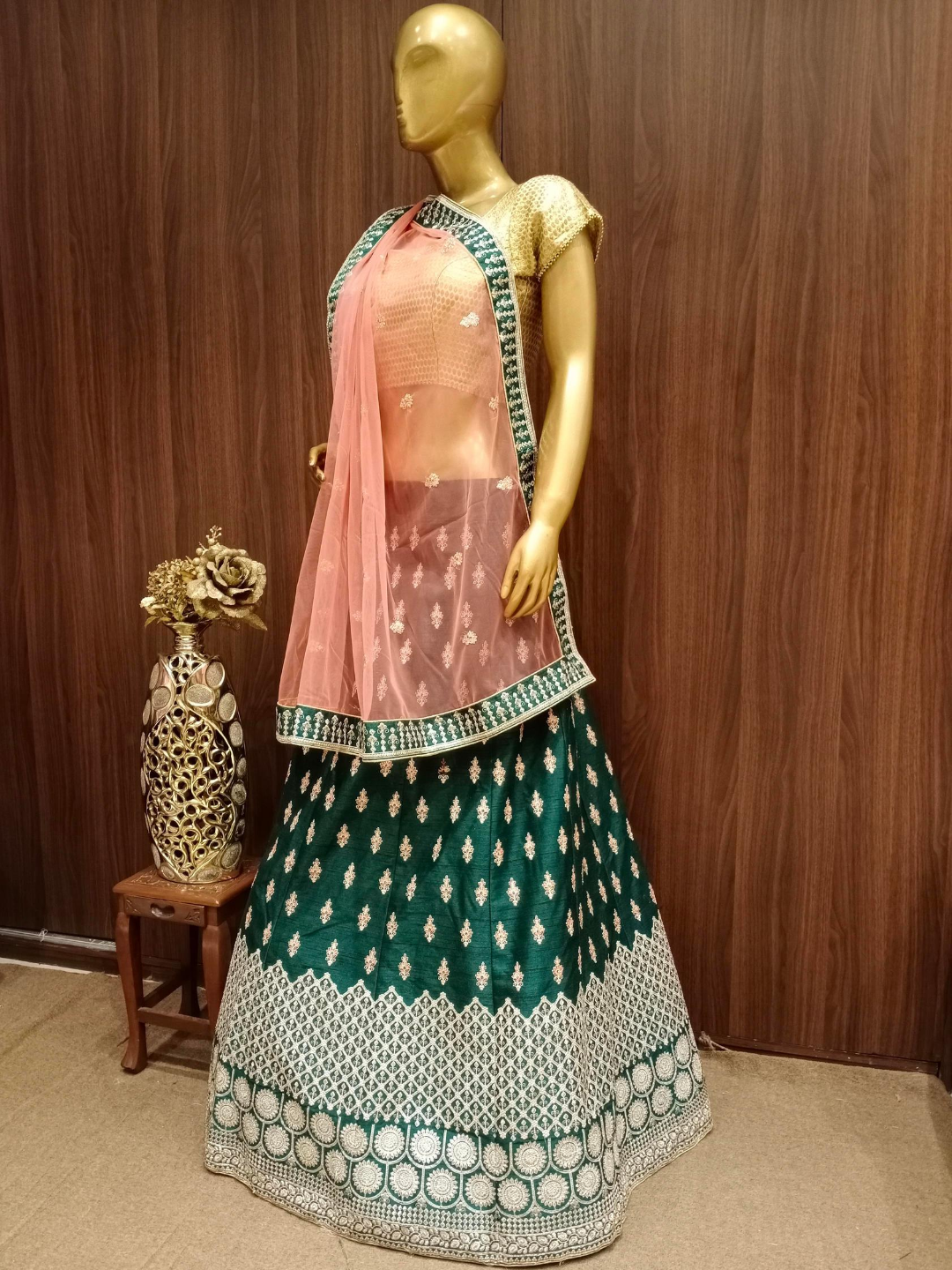 Embellished Semi-stitched Kalidar Lehenga with Gold Zari Embroidery