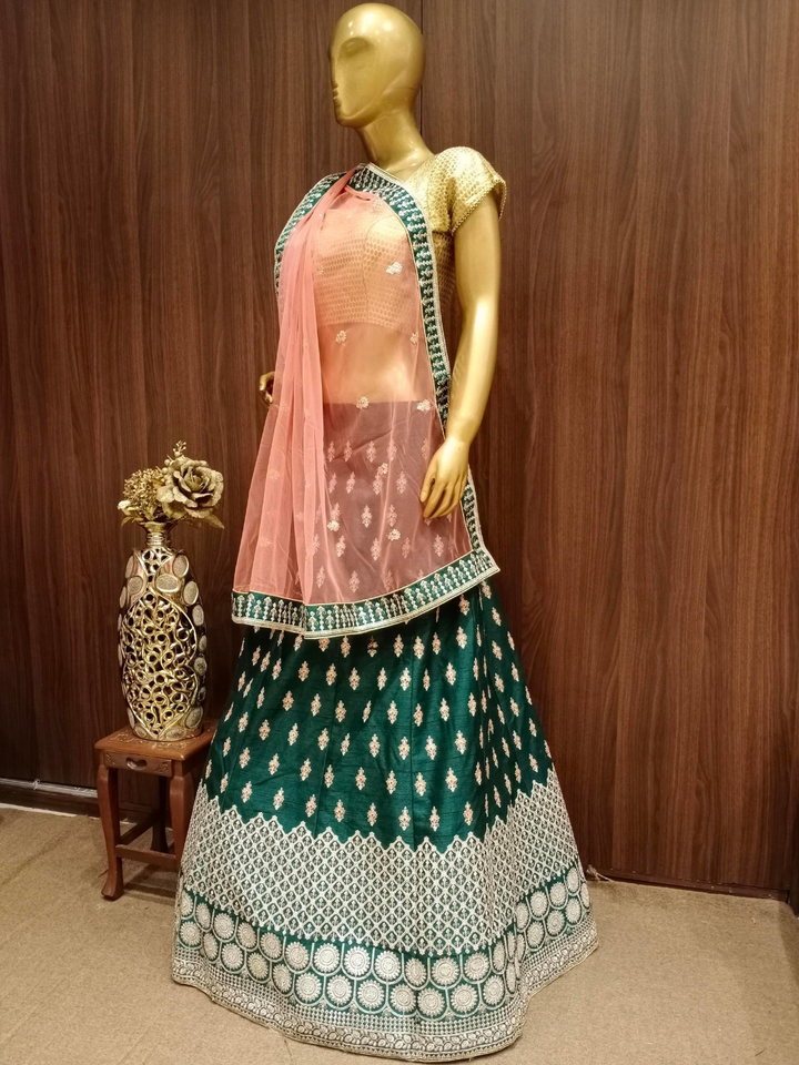 Embellished Semi-stitched Kalidar Lehenga with Gold Zari Embroidery
