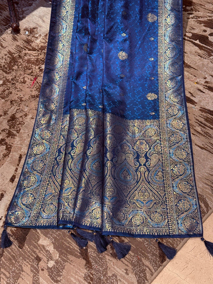 Zari Woven Banarasi Saree with Floral & Paisley Motifs, Golden Brocade Border