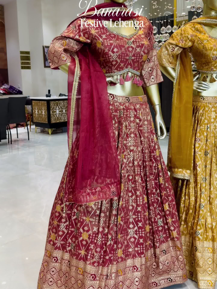Banarasi Woven Lehenga Choli with Tassel Latkan in Maroon