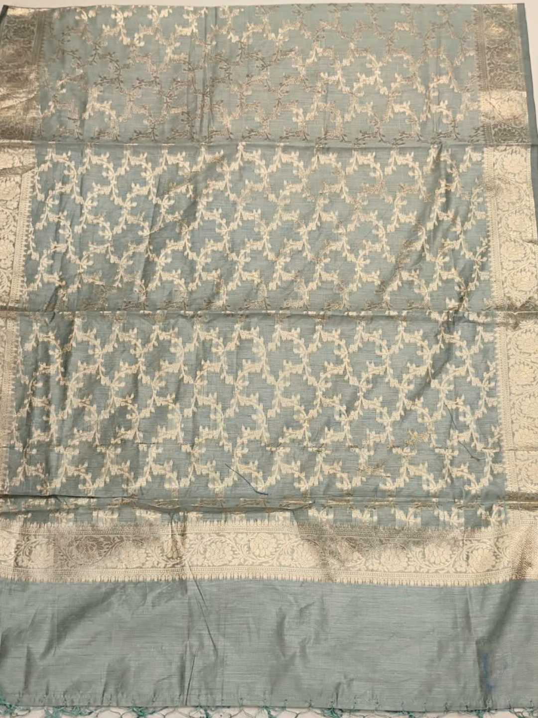 Banarasi Silk Unstitched Suit Set with Zari Border Dupatta in Pastel Multicolour