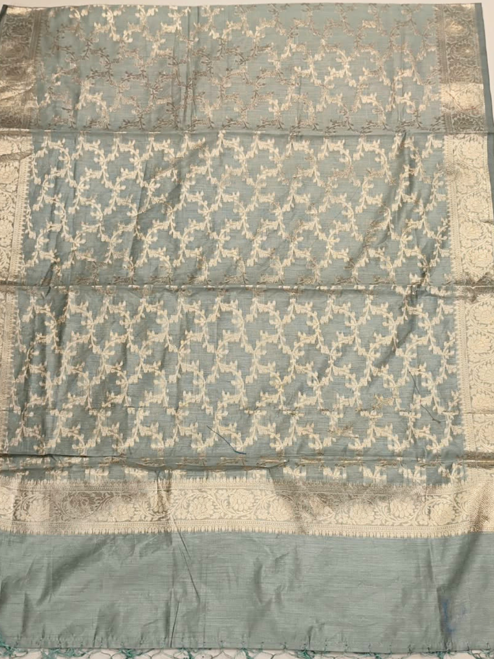 Banarasi Silk Unstitched Suit Set with Zari Border Dupatta in Pastel Multicolour