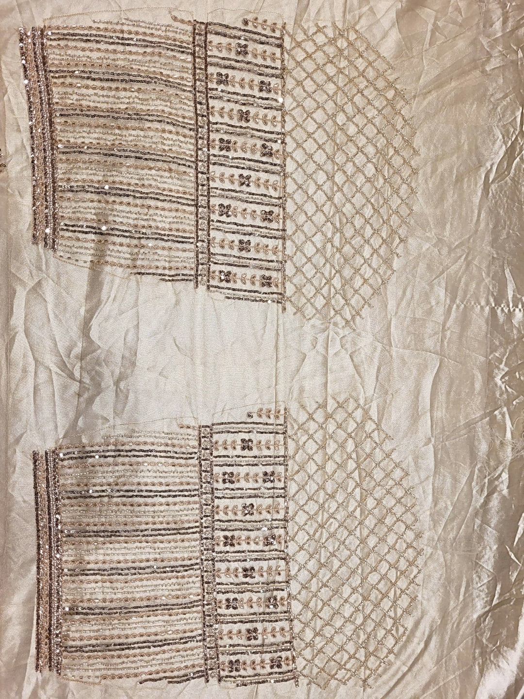 Beige Sequins Embroidered Net Lehenga with Unstitched Blouse & Dupatta