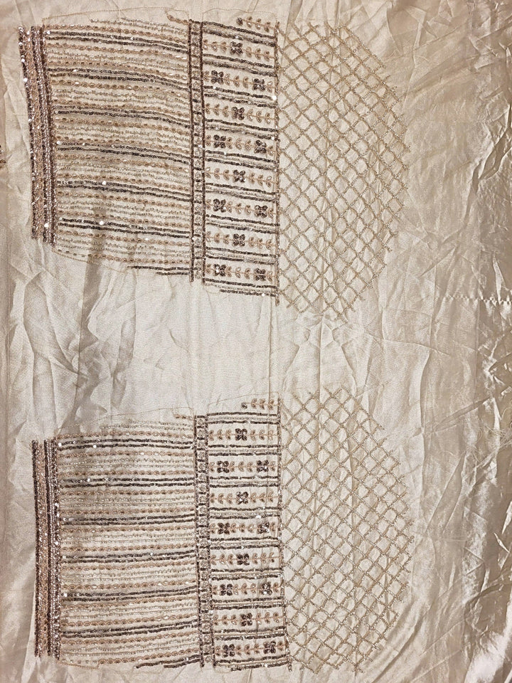 Beige Sequins Embroidered Net Lehenga with Unstitched Blouse & Dupatta