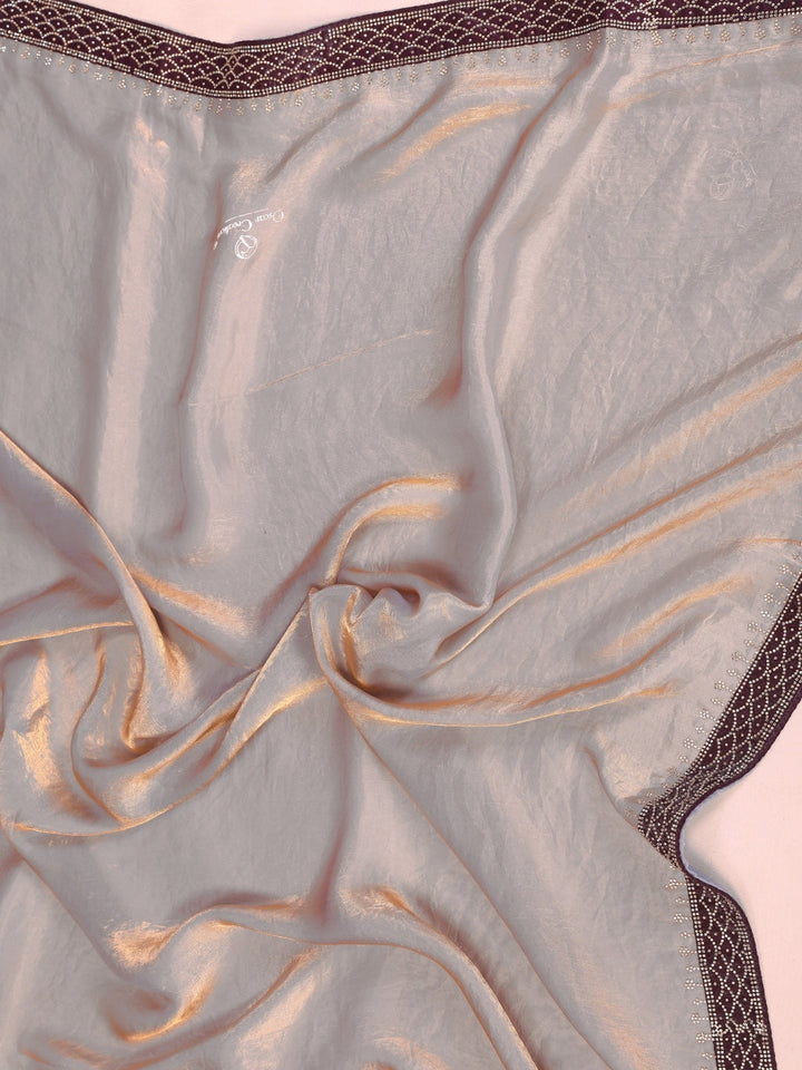 Shimmer Saree with Wine Embellished Blouse & Geometric Stone Work Border