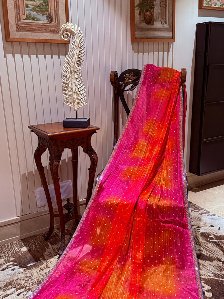 Ombre Saree with All-over Foil Mirror Work & Slim Gota Patti Embellished Border