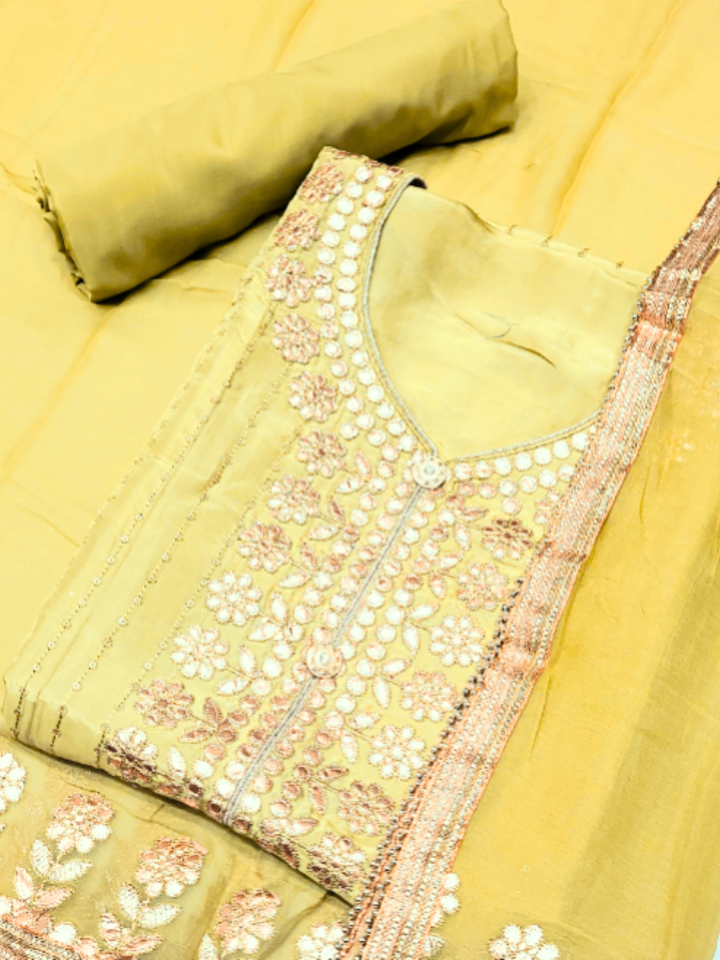 Gota Patti & Sequin Embroidered Semi-stitched Punjabi Suit Dupatta