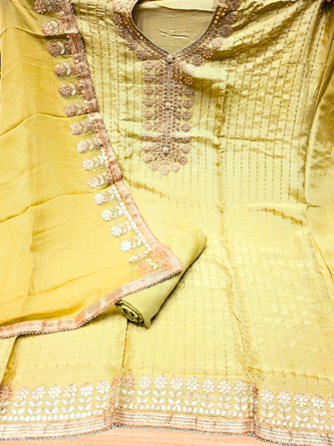 Gota Patti & Sequin Embroidered Semi-stitched Punjabi Suit Dupatta