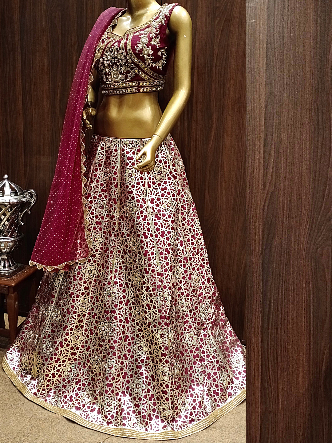 WIne Embellished Lehenga Set with Mirror, Resham, Sequence Embroidery