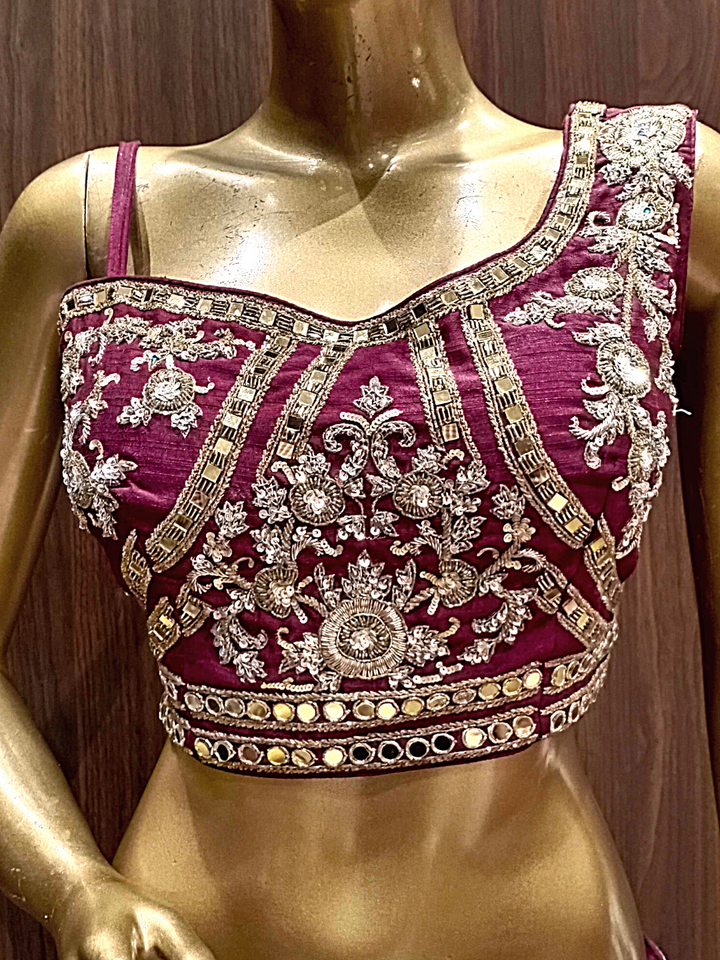 WIne Embellished Lehenga Set with Mirror, Resham, Sequence Embroidery