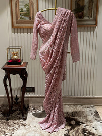 Pink Embroidered Net Saree