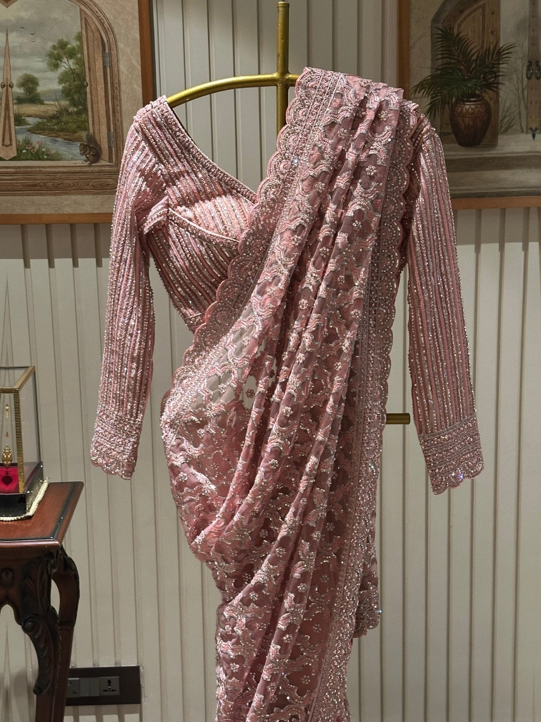 Pink Embroidered Net Saree