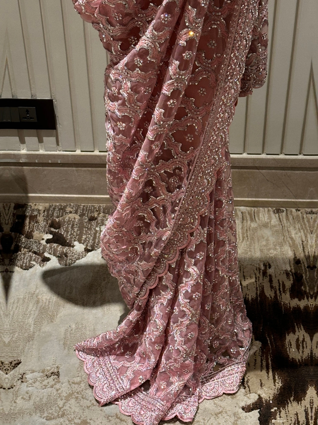 Pink Embroidered Net Saree