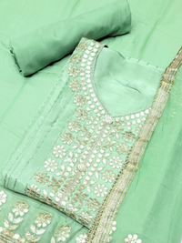 Gota Patti &amp; Sequin Embroidered Semi-stitched Punjabi Suit Dupatta