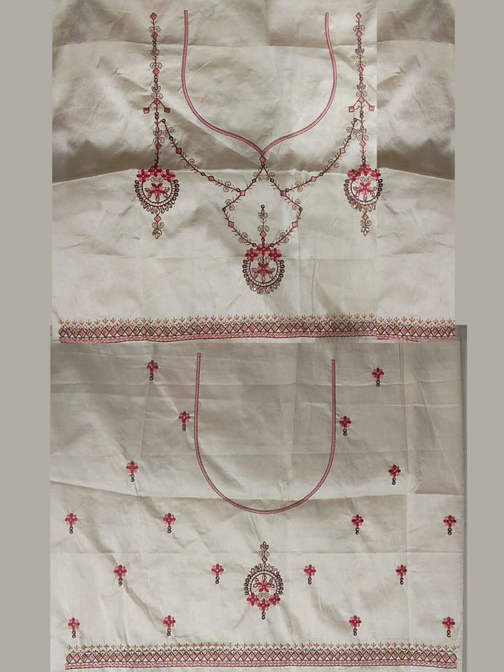 Cream Semi-Stitched Lehenga with Contrast Lehenga & Dupatta Border Embroidery