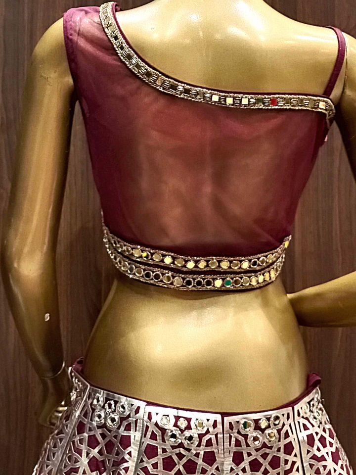 WIne Embellished Lehenga Set with Mirror, Resham, Sequence Embroidery